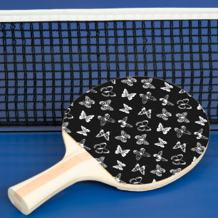 Raquette De Ping Pong Illustration de papillon noir et blanc 