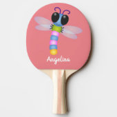 Raquette De Ping Pong Illustration d'une libellule bleu et rose (Dos)