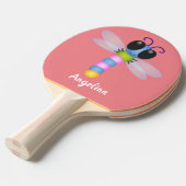 Raquette De Ping Pong Illustration d'une libellule bleu et rose (Devant Angle)