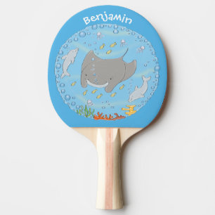 Raquette De Ping Pong Illustration d'une mignonne raie manta et de bulle