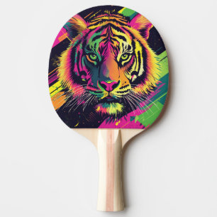 Raquette De Ping Pong Illustration Pop Art Tiger avec des couleurs néon