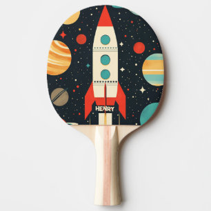 Raquette De Ping Pong Illustration Retro Space Rocket