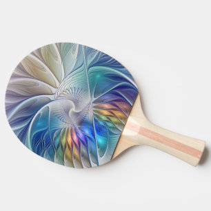 Raquette De Ping Pong Imaginaire Floral, Fleur Fractale Abstraite coloré