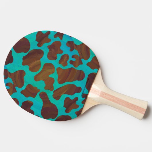 Raquette De Ping Pong Impression Brown et Turquoise de vache (Côté)