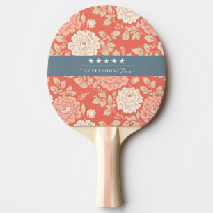 Raquette De Ping Pong Impression de bloc floral rouge blanc bleu étoiles