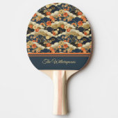 Raquette De Ping Pong Impression de fleurs et de nuages rétro sarcelle d (Devant)