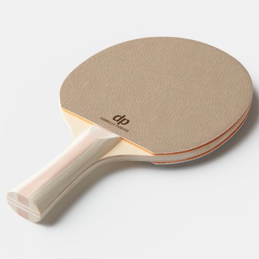Raquette De Ping Pong Impression de texture en cuir beige brun minimal (Devant Angle)