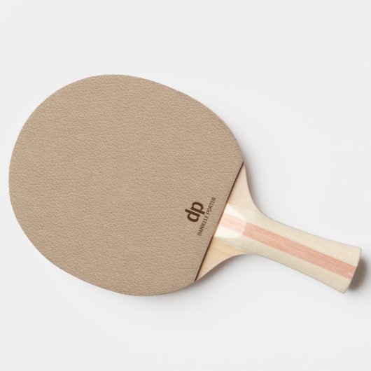 Raquette De Ping Pong Impression de texture en cuir beige brun minimal (Côté)