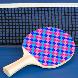 Raquette De Ping Pong Imprimé à carreaux rose et bleu
