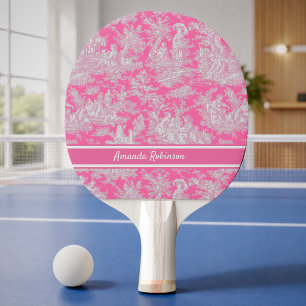 Raquette De Ping Pong Imprimé toile de jouy rose vif vintage