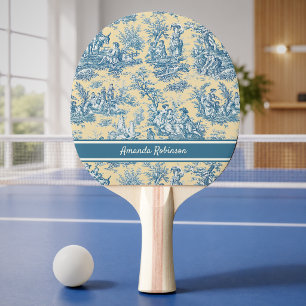 Raquette De Ping Pong Imprimé toile de jouy sarcelle jaune vintage