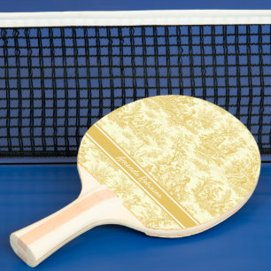 Raquette De Ping Pong imprimé vintage jaune toile de jouy