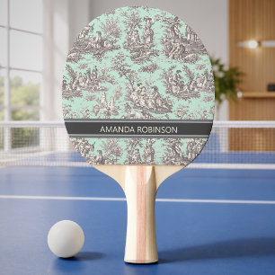 Raquette De Ping Pong Imprimé vintage toile de jouy noir menthe