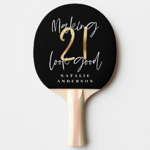 Raquette De Ping Pong Initiales de 21e anniversaire personnalisées cadea