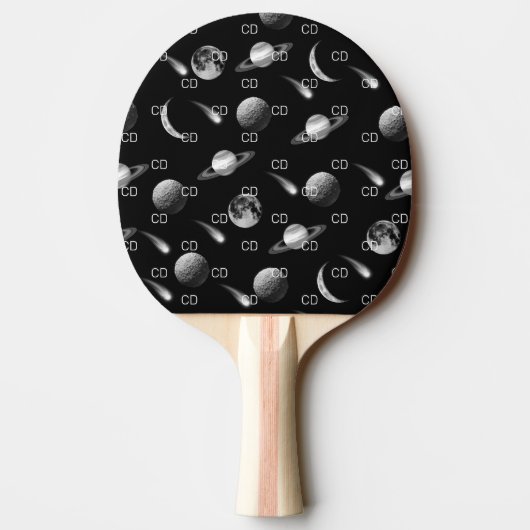 Raquette De Ping Pong Initiales en monogramme noir blanc galaxy (Dos)