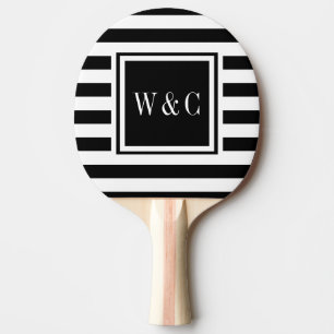 Raquette De Ping Pong Initiales Monogramme Rayure Noir Blanc