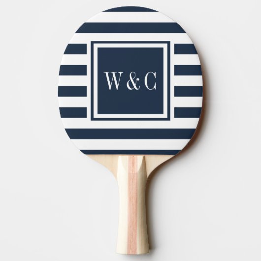 Raquette De Ping Pong Initiales Monogrammes Nay Bleu Blancs (Dos)