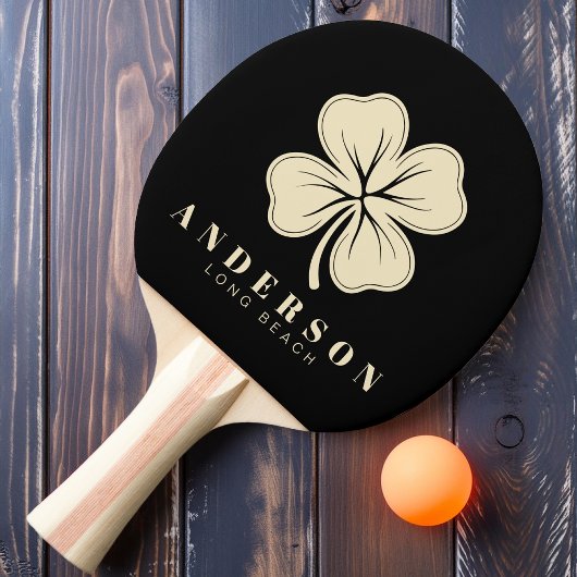 Raquette De Ping Pong Irlandais Lucky Four Leaf Clover avec nom noir