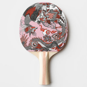 Raquette De Ping Pong Jade Dragon et Gold Phoenix jouant avec une perle