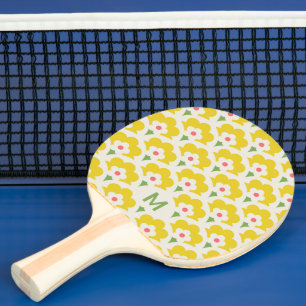 Raquette De Ping Pong Jardin Fleur Jaune Retro Motif