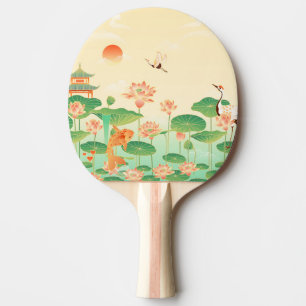 Raquette De Ping Pong Jardin Japonais Étang de Carpes Koï et Nymphéas Ar