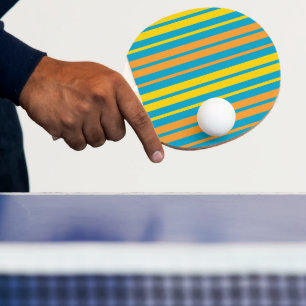 Raquette De Ping Pong Jaune et bandes verticales orange bleu