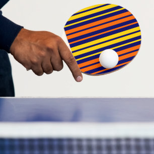 Raquette De Ping Pong Jaune et rayures verticales orange sur fond bleu m
