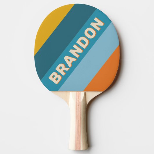 Raquette De Ping Pong Jaune Retro Gras Rayé avec Nom (Dos)