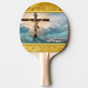 Raquette De Ping Pong Jésus pendant d'une croix chrétienne de