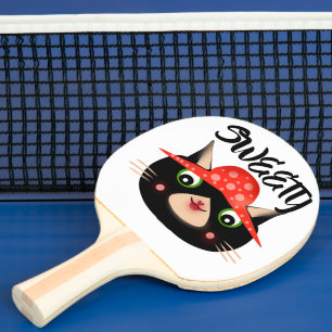 Raquette De Ping Pong Joli chat noir avec un chapeau de champignon Fan