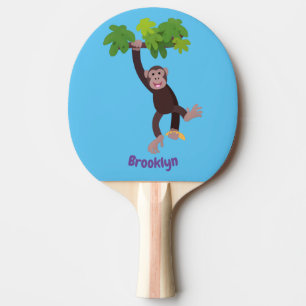 Raquette De Ping Pong Joli chimpanzé dans la jungle suspendu dessin anim