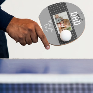 Raquette De Ping Pong Joli cœur gris Meilleur papa photo Fête des pères