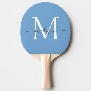 Raquette De Ping Pong Joli Dusty Bleu Monogramme Blanc Élégant Nom du sc