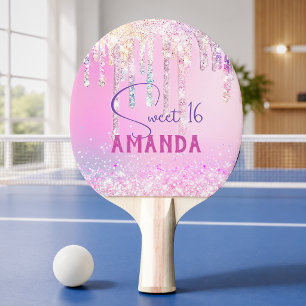Raquette De Ping Pong Joli monogramme licorne rose paillettes anniversai