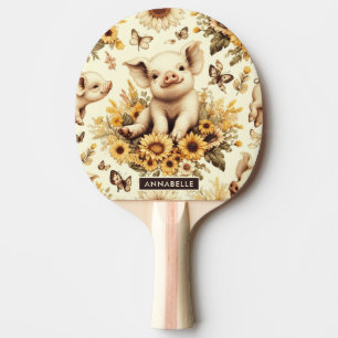 Raquette De Ping Pong Joli Motif de cochon de tournesol Vintage