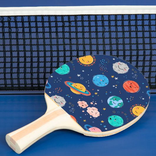 Raquette De Ping Pong Joli Motif Planète Souriante (Insitu)
