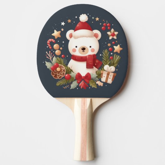 Raquette De Ping Pong Joli ours de Noël/d'hiver en couronne (Devant)