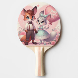 Raquette De Ping Pong Joli renard de caricature Saint Valentin