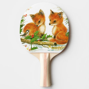 Raquette De Ping Pong Joli renard de Noël Vintage