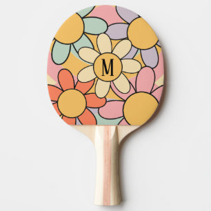 Raquette De Ping Pong Joli style rétro coloré fleurs marguerites