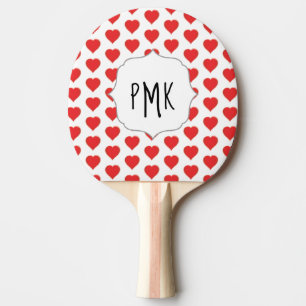 Raquette De Ping Pong Joli Stylish Red Heart Monogram Initiales tendance
