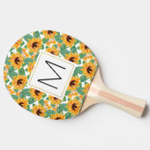Raquette De Ping Pong Joli tournesol Jaune & Vert Motif Monogramme (Côté)