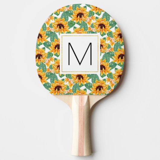 Raquette De Ping Pong Joli tournesol Jaune & Vert Motif Monogramme (Devant)