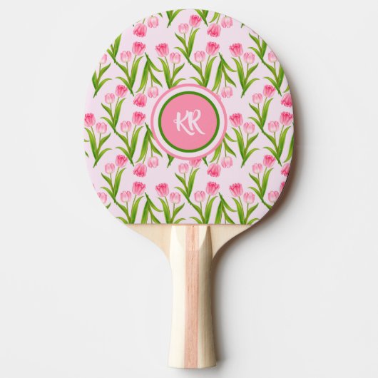Raquette De Ping Pong Joli Tulipe rose Fleurs Florales Feuille Monogramm (Devant)