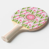 Raquette De Ping Pong Joli Tulipe rose Fleurs Florales Feuille Monogramm (Devant Angle)