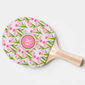 Raquette De Ping Pong Joli Tulipe rose Fleurs Florales Feuille Monogramm (Côté)