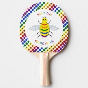 Raquette De Ping Pong Jolie LGBT Fière Abeille arc-en-ciel et fleurs