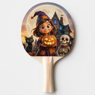 Raquette De Ping Pong Jolie petite fille avec un chat noir Joyeux Hallow