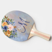 Raquette De Ping Pong Jolie Pink Soft Fleurs Pastel Nom du monogramme (Côté)