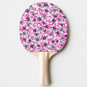 Raquette De Ping Pong Jolies fleurs abstraites roses grises blanches